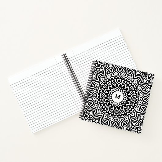 Modern Monogrammed Black and White Mandala Pattern Notitieboek (Binnen)