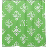 Modern Monogrammed Bright Green Damask Pattern Douchegordijn (Voorkant)