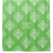 Modern Monogrammed Bright Green Damask Pattern