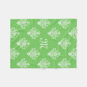 Modern Monogrammed Bright Green Damask Pattern Fleece Deken (Voorkant (Horizontaal))