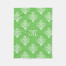 Modern Monogrammed Bright Green Damask Pattern