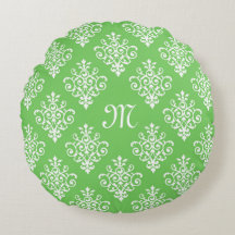 Modern Monogrammed Bright Green Damask Pattern