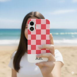 Modern Monogrammed Checkerboard iPhone 16 Hoesje
