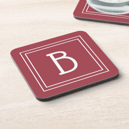 Modern Monogrammed Crimson Red & White Initiaal Bier Onderzetter (Linkerzijde)