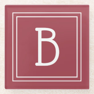 Modern Monogrammed Crimson Red & White Initiaal Glazen Onderzetter