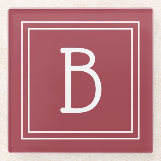 Modern Monogrammed Crimson Red & White Initiaal Glazen Onderzetter (Voorkant)