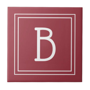 Modern Monogrammed Crimson Red & White Initiaal Tegeltje