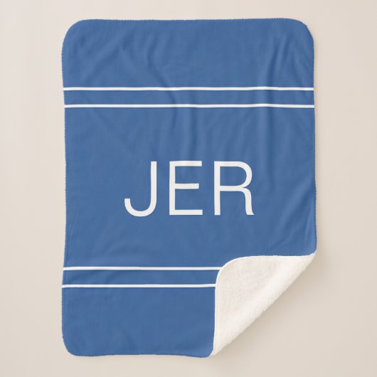 Modern Monogrammed Custom Initialen Blue Trendy Sherpa Deken (Voorkant)