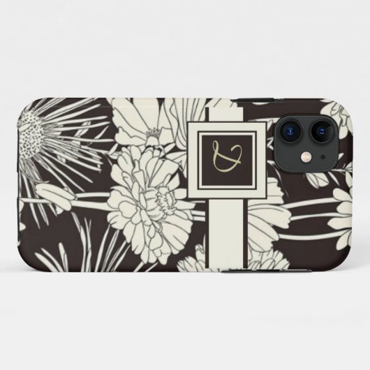 Modern Monogrammed Floral iPhone Case (Achterkant (horizontaal))