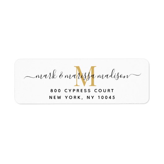 Modern Monogrammed Gold Pas getrouwd Return Addres Etiket (Voorkant)