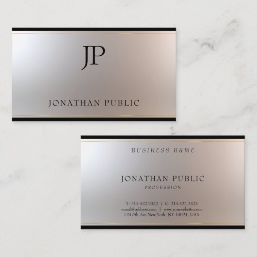 Modern Monogrammed Gold Silver Sjabloon Luxury Visitekaartje (Voorkant / Achterkant)