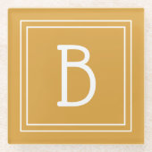 Modern Monogrammed Golden Yellow & White Initiaal Glazen Onderzetter (Voorkant)