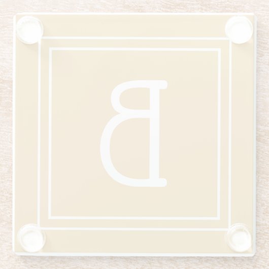 Modern Monogrammed Golden Yellow & White Initiaal Glazen Onderzetter (Achterkant)