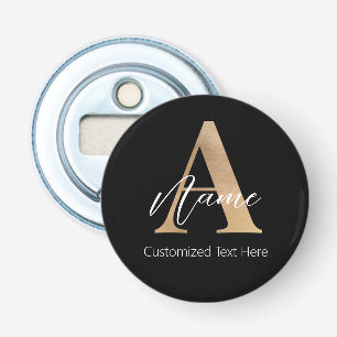 Modern Monogrammed Initiaal A & Naam Gepersonalise Button Flesopener