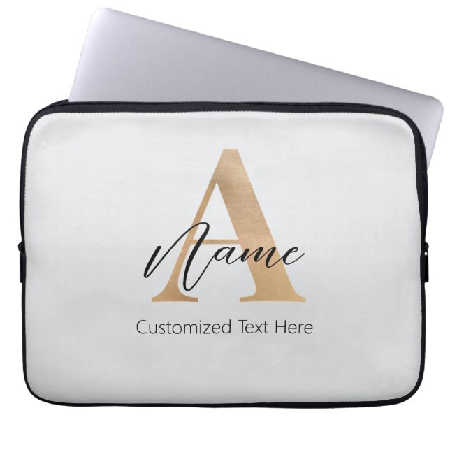 Modern Monogrammed Initiaal A & Naam Gepersonalise Laptop Sleeve (Voorkant)