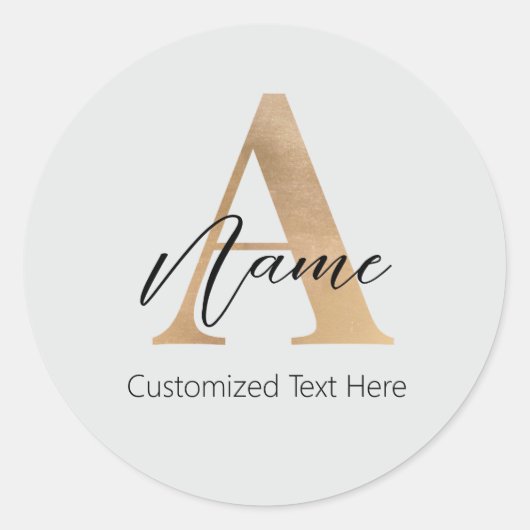 Modern Monogrammed Initiaal A & Naam Gepersonalise Ronde Sticker (Voorkant)