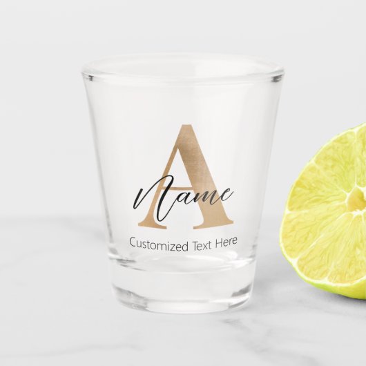 Modern Monogrammed Initiaal A & Naam Gepersonalise Shot Glas (Voorkant)