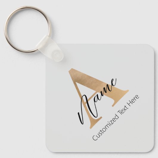 Modern Monogrammed Initiaal A & Naam Gepersonalise Sleutelhanger (Voorkant)