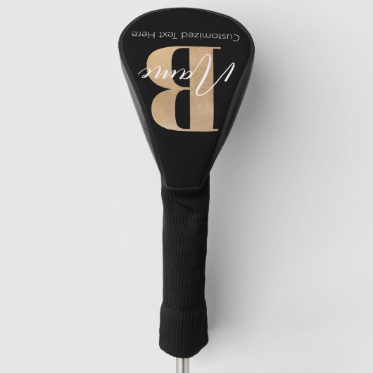 Modern Monogrammed Initiaal B & Naam Gepersonalise Golfheadcover (Voorkant)