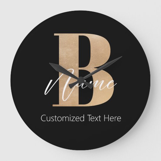 Modern Monogrammed Initiaal B & Naam Gepersonalise Grote Klok (Voorkant)