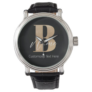 Modern Monogrammed Initiaal B & Naam Gepersonalise Horloge
