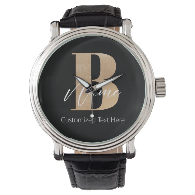 Modern Monogrammed Initiaal B & Naam Gepersonalise Horloge (Voorkant)