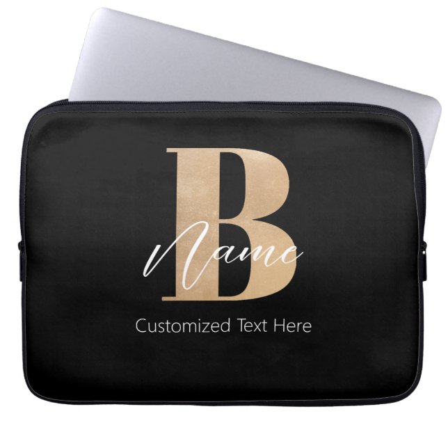 Modern Monogrammed Initiaal B & Naam Gepersonalise Laptop Sleeve (Voorkant)