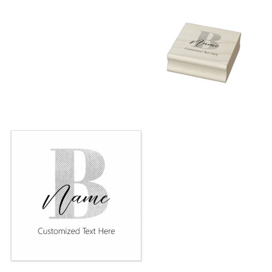 Modern Monogrammed Initiaal B & Naam Gepersonalise Rubberstempel (Gestempeld)