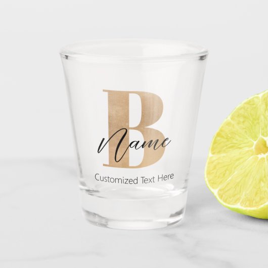 Modern Monogrammed Initiaal B & Naam Gepersonalise Shot Glas (Voorkant)