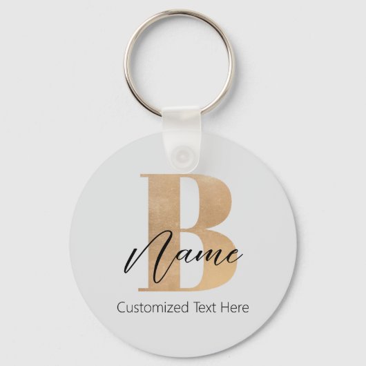 Modern Monogrammed Initiaal B & Naam Gepersonalise Sleutelhanger (Achterkant)