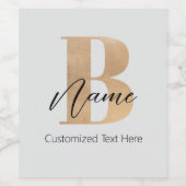Modern Monogrammed Initiaal B & Naam Gepersonalise Wijn Etiket (Enkel label)