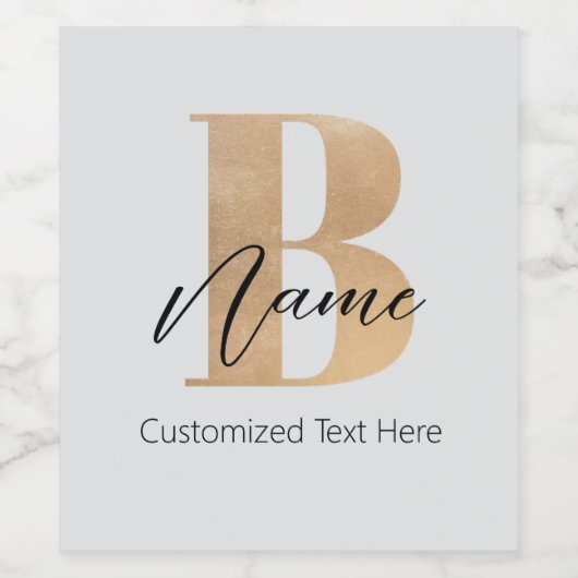 Modern Monogrammed Initiaal B & Naam Gepersonalise Wijn Etiket (Enkel label)