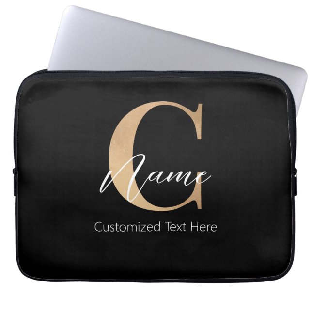 Modern Monogrammed Initiaal C & Naam Gepersonalise Laptop Sleeve (Voorkant)