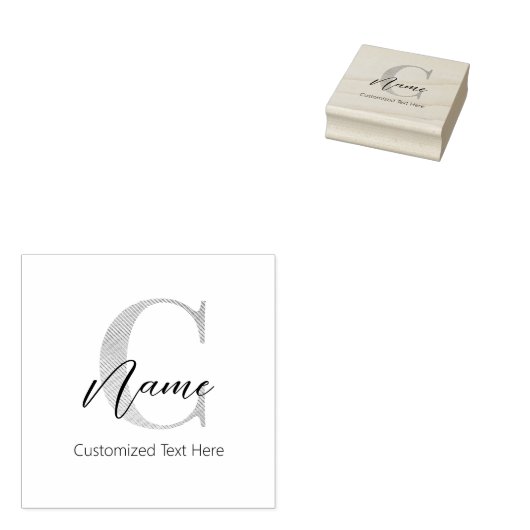 Modern Monogrammed Initiaal C & Naam Gepersonalise Rubberstempel (Gestempeld)