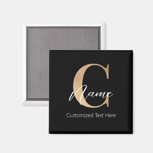 Modern Monogrammed Initiaal C & Naam Persoonlijk Magneet (Voorkant / Achterkant)