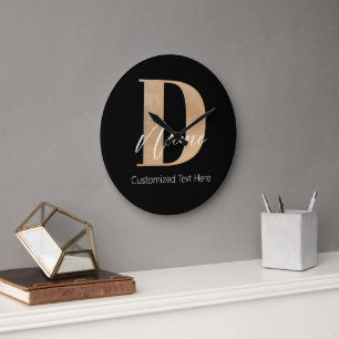 Modern Monogrammed Initiaal D & Naam Gepersonalise Grote Klok