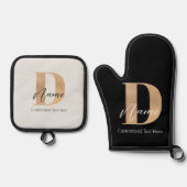 Modern Monogrammed Initiaal D & Naam Gepersonalise Ovenwant & Pannenlap Set (Voorkant)