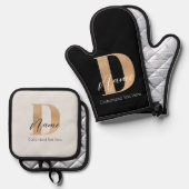 Modern Monogrammed Initiaal D & Naam Gepersonalise Ovenwant & Pannenlap Set (Voorkant / Achterkant)