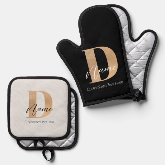 Modern Monogrammed Initiaal D & Naam Gepersonalise Ovenwant & Pannenlap Set (Voorkant / Achterkant)