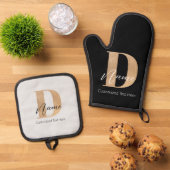 Modern Monogrammed Initiaal D & Naam Gepersonalise Ovenwant & Pannenlap Set (Top down)