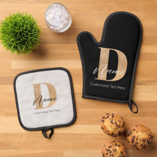 Modern Monogrammed Initiaal D & Naam Gepersonalise Ovenwant & Pannenlap Set