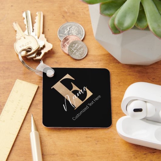 Modern Monogrammed Initiaal E & Naam Gepersonalise Sleutelhanger (Bureau)