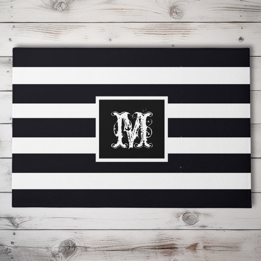 Modern Monogrammed Initiaal Elegant Black White Deurmat