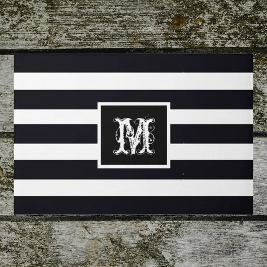 Modern Monogrammed Initiaal Elegant Black White Deurmat
