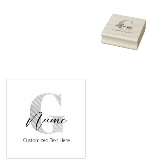 Modern Monogrammed Initiaal G & Naam Gepersonalise Rubberstempel (Gestempeld)