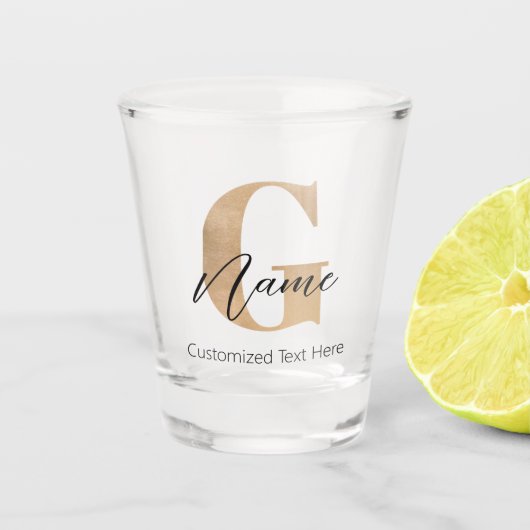 Modern Monogrammed Initiaal G & Naam Gepersonalise Shot Glas (Voorkant)