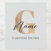Modern Monogrammed Initiaal G & Naam Gepersonalise Wijn Etiket (Enkel label)