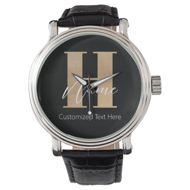 Modern Monogrammed Initiaal H & Naam Gepersonalise Horloge (Voorkant)