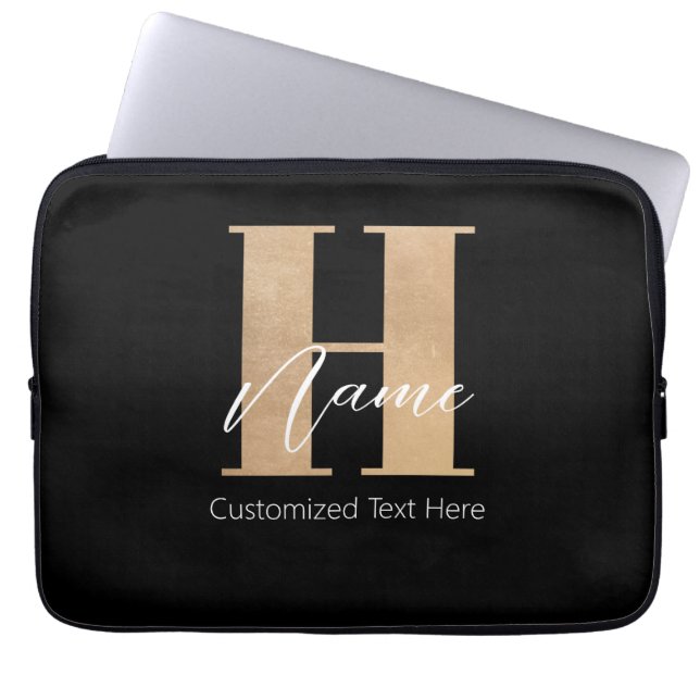 Modern Monogrammed Initiaal H & Naam Gepersonalise Laptop Sleeve (Voorkant)
