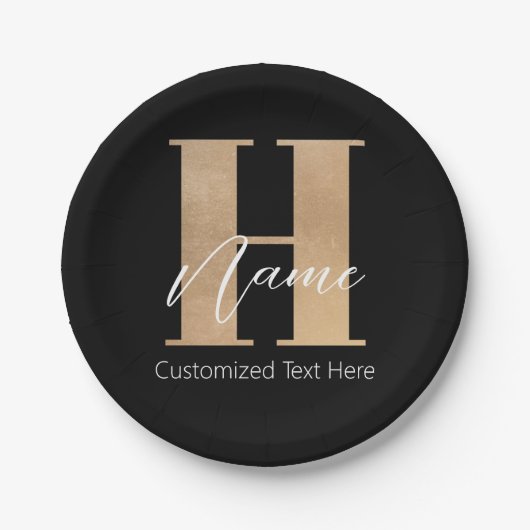 Modern Monogrammed Initiaal H & Naam Gepersonalise Papieren Bordje (Voorkant)